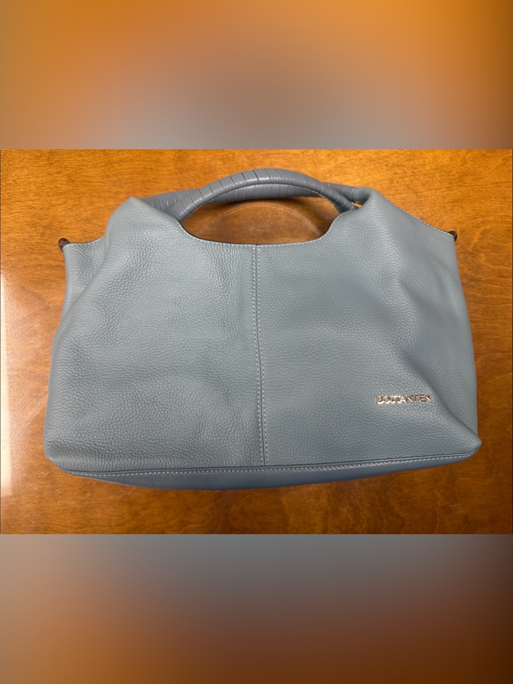 Bostanten Steel Blue Pebbled Leather Tote